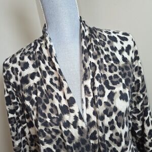 CHICOS Animal Print Silk Nylon Angora Thin Knit Shrug Sz 3 Open Sweater
